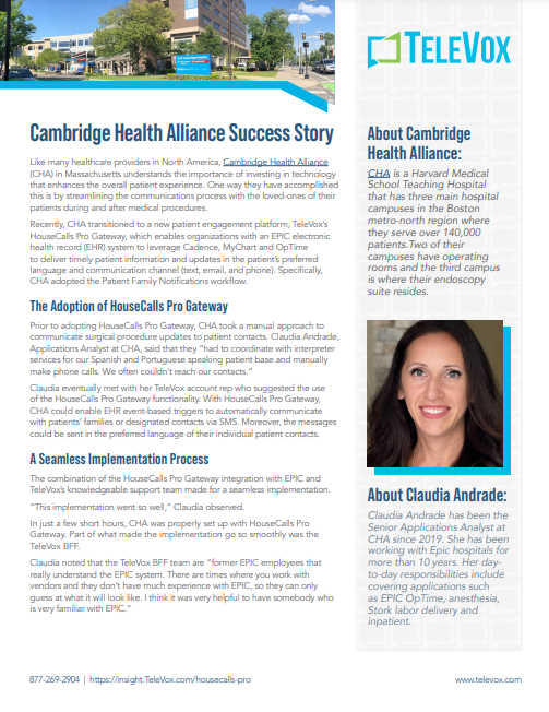 Cambridge Health Alliance A Success Story TeleVox